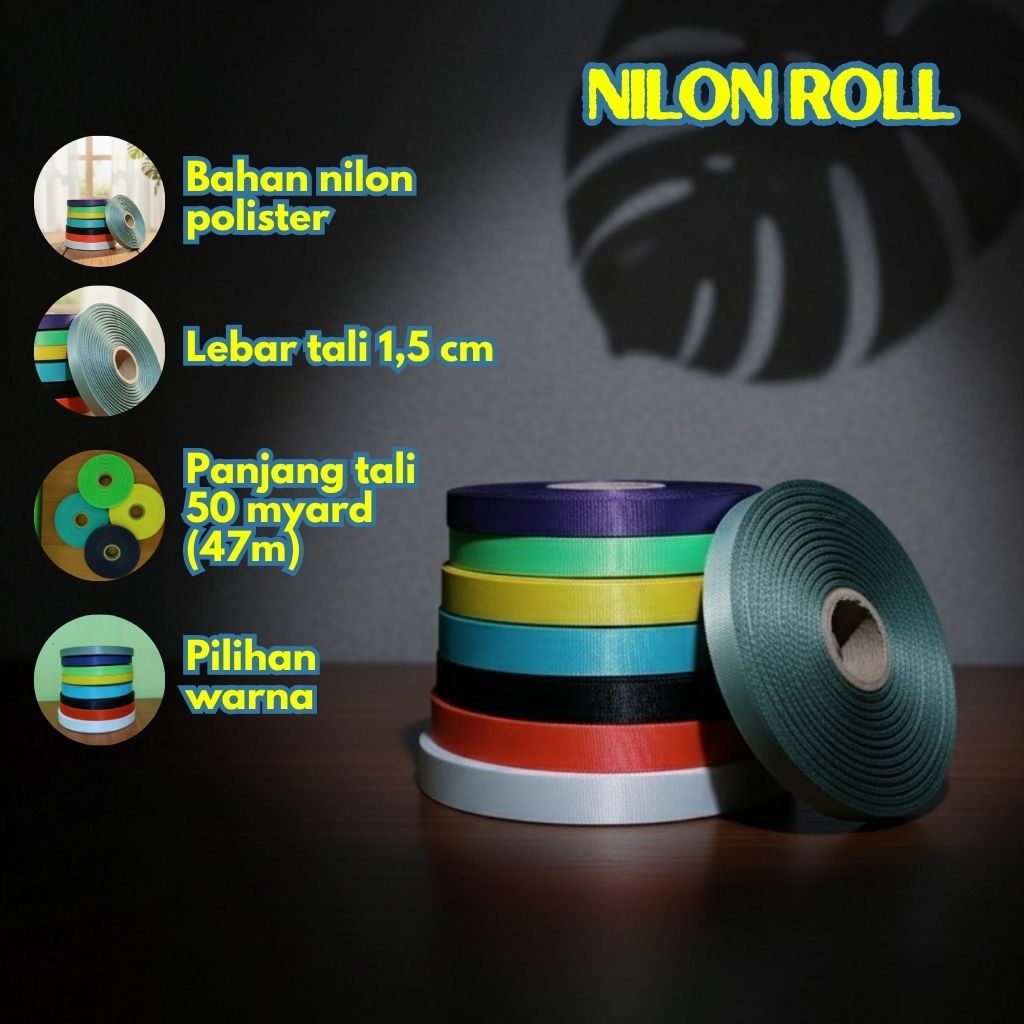TALI NYLON ROLL 1.5 cm / bahan roll tali lanyard IDCard polister bahan NYLON Licin ukuran 1,5cm