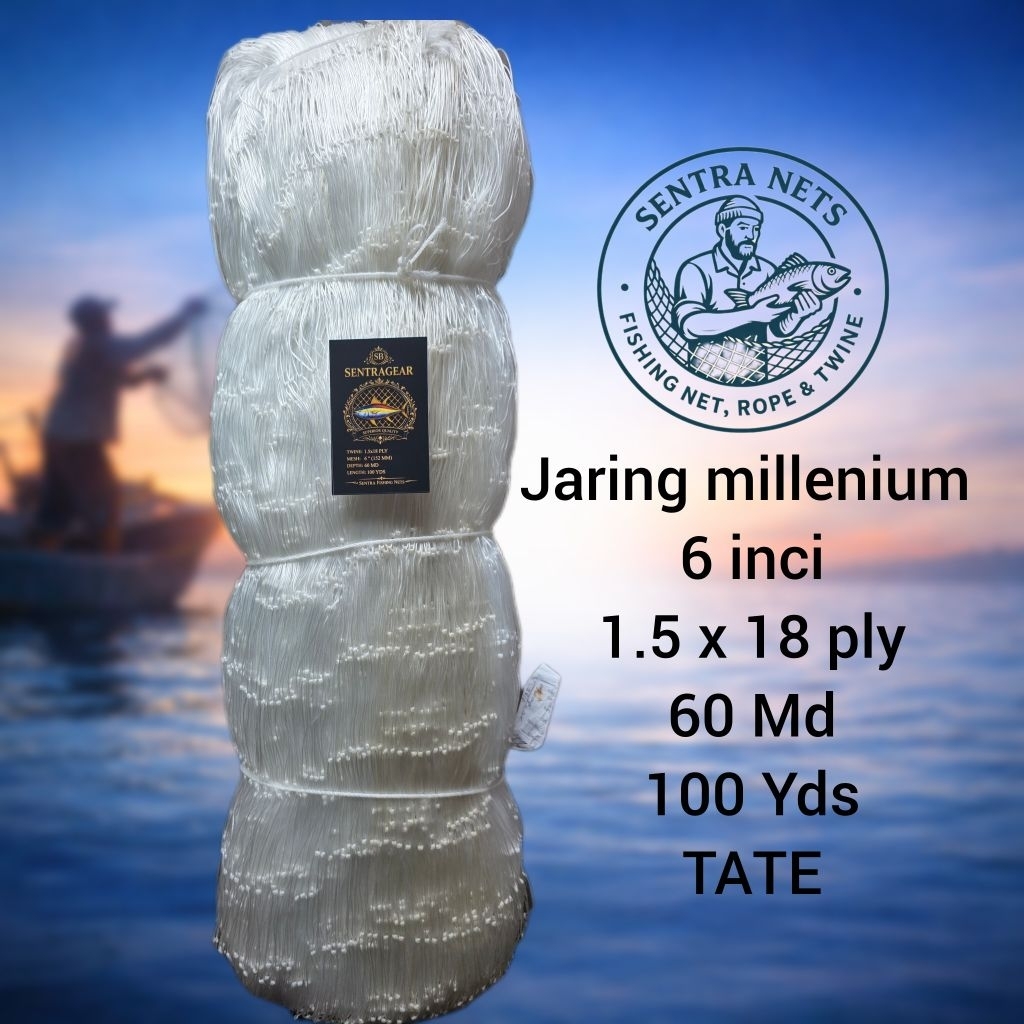Jaring milenium/jaring serabut/jaring pintal 6 inci 18ply 60md 100yds(Melintang)