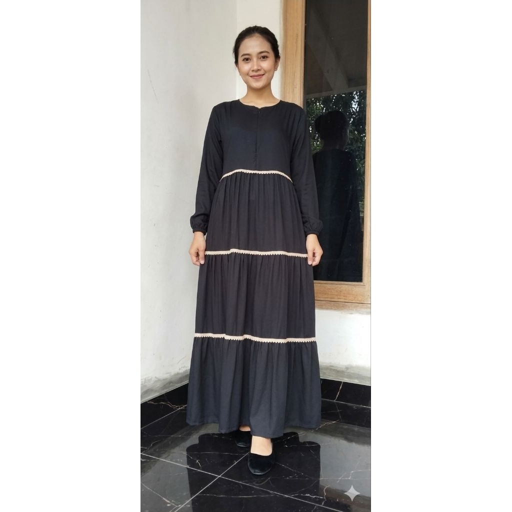 GAMIS POLOS renda dari bahan rayon twil