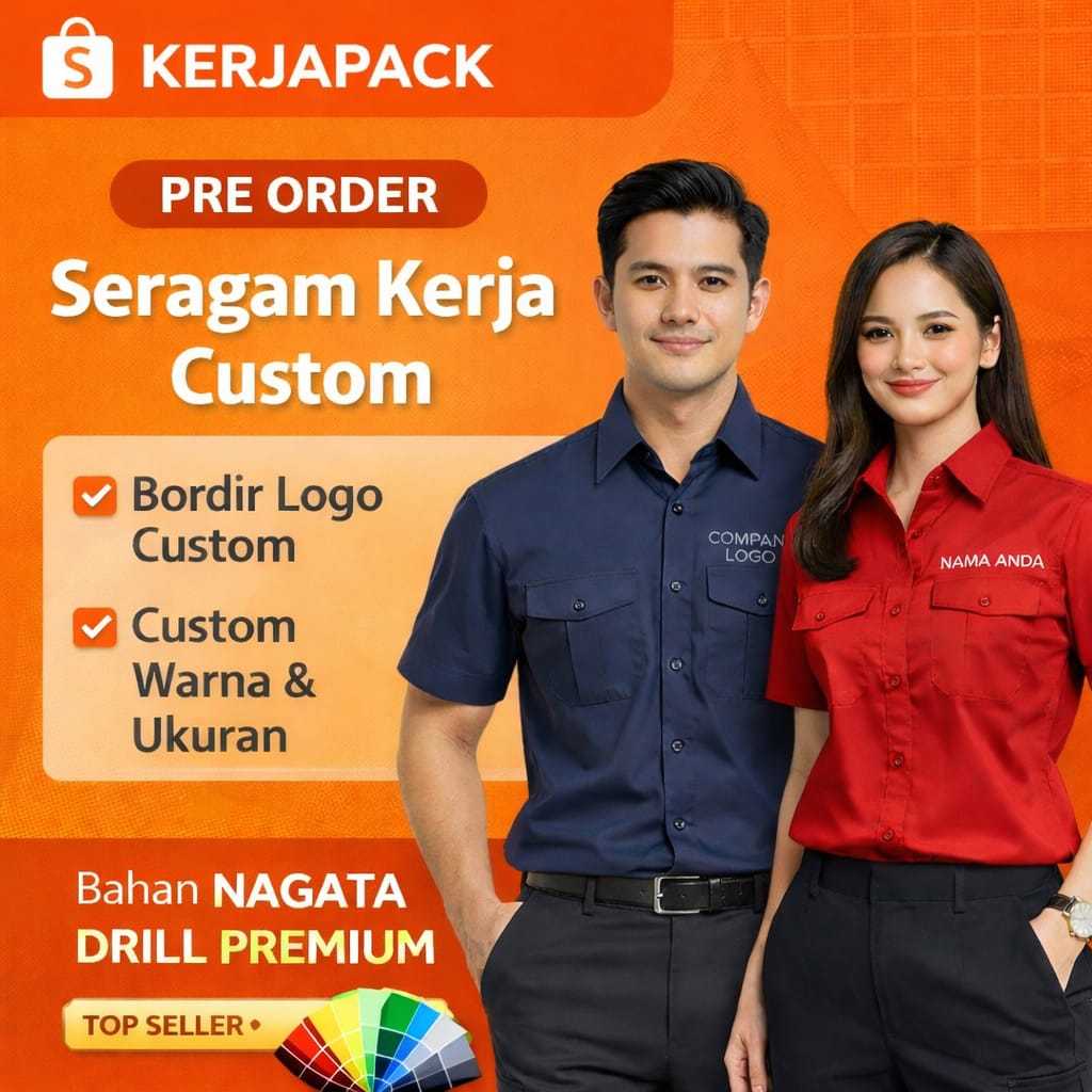 Kemeja Kerja Pria Premium Nagata Drill – Seragam Kantor & Lapangan | Custom Bordir | Free desain
