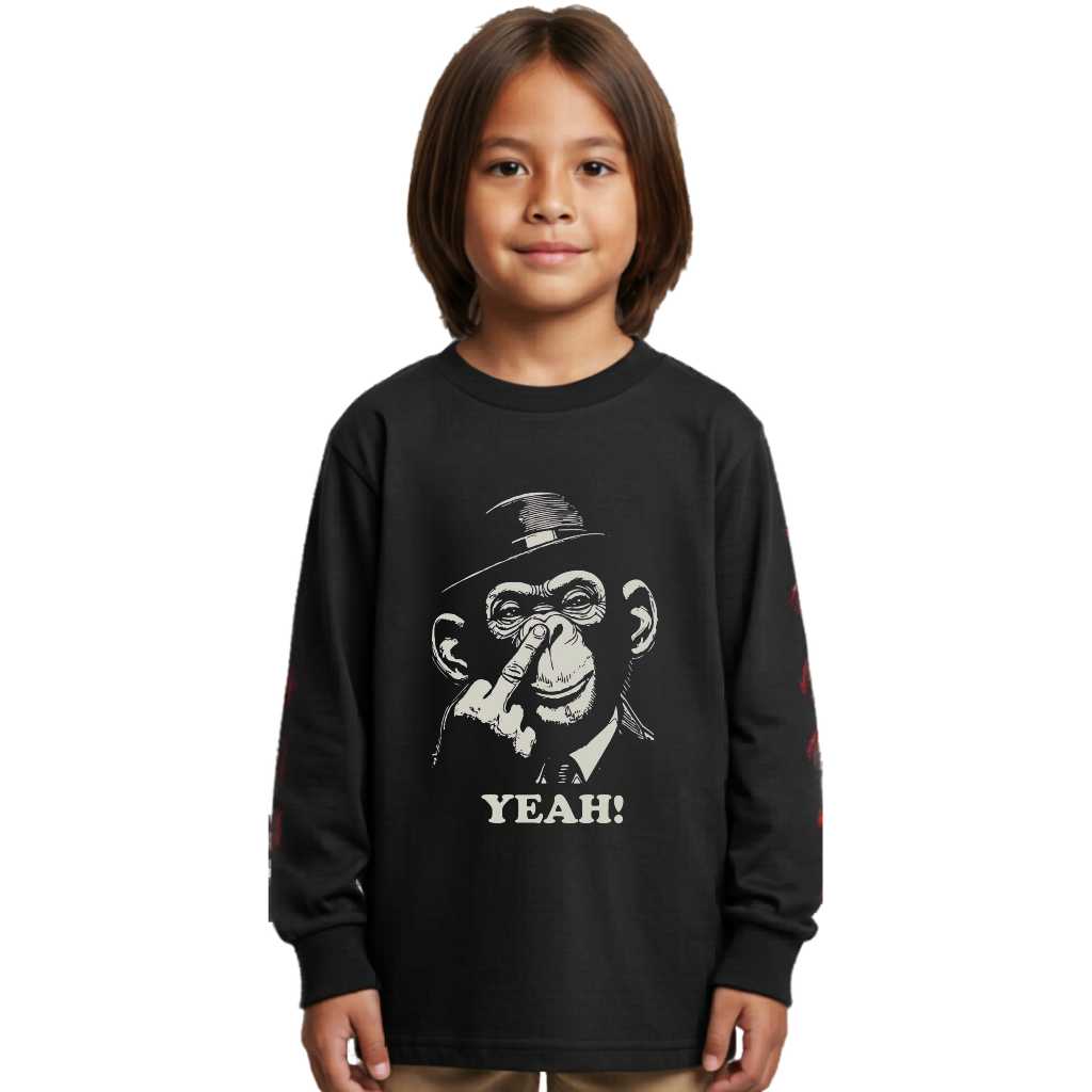 Kaos Anak Lengan Panjang Hitam Motif MONKEY YEAH Gothic Unisex