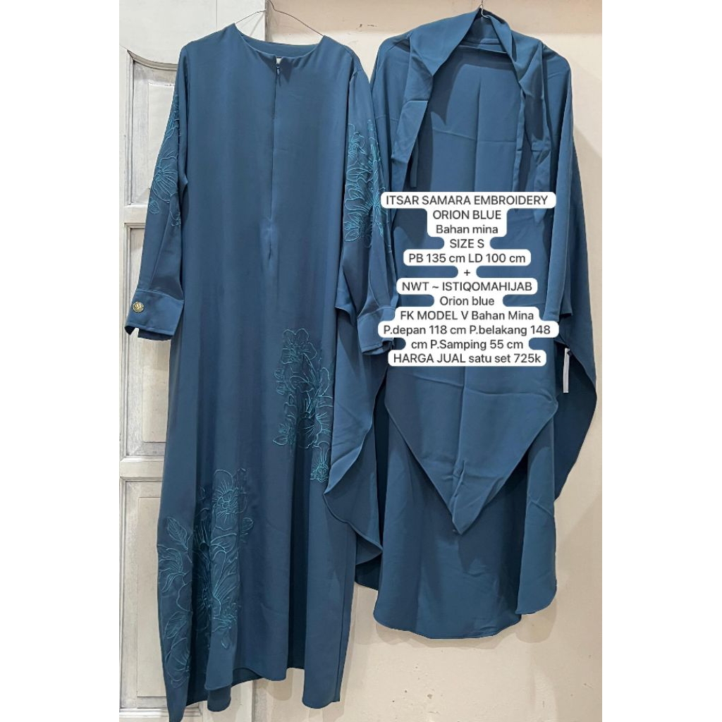 SLIDE 5 - ITSAR SAMARA EMBROIDERY ORION BLUE bahan MINA SIZE S + NWT - ISTIQOMAHIJAB Orion blue FK m