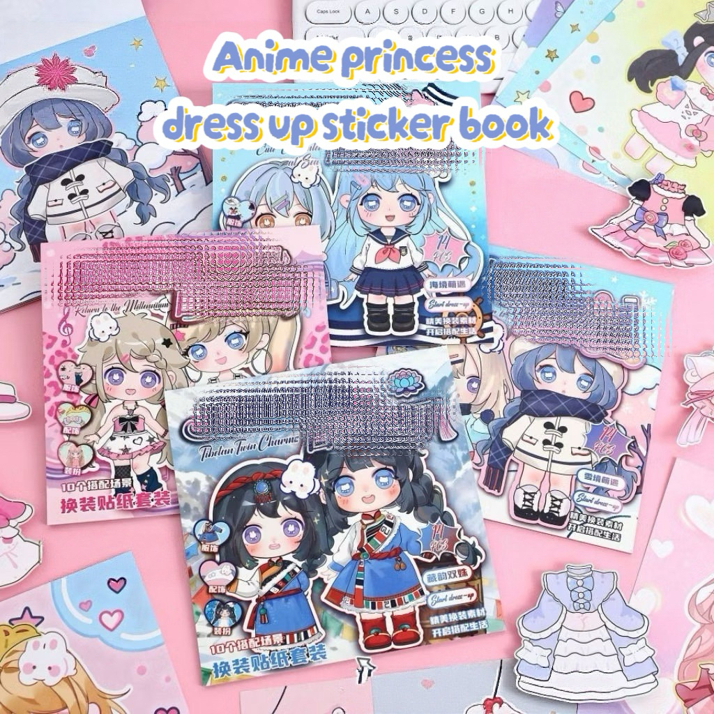 (PV008) Anime princess DIY dress up sticker | Buku stiker modeling DIY dress up