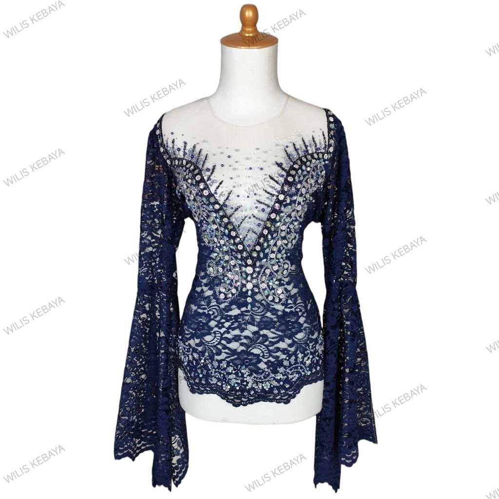 Kebaya Modern Full Payet Permata Dada Model V Lengan Terompet / Kebaya Sinden