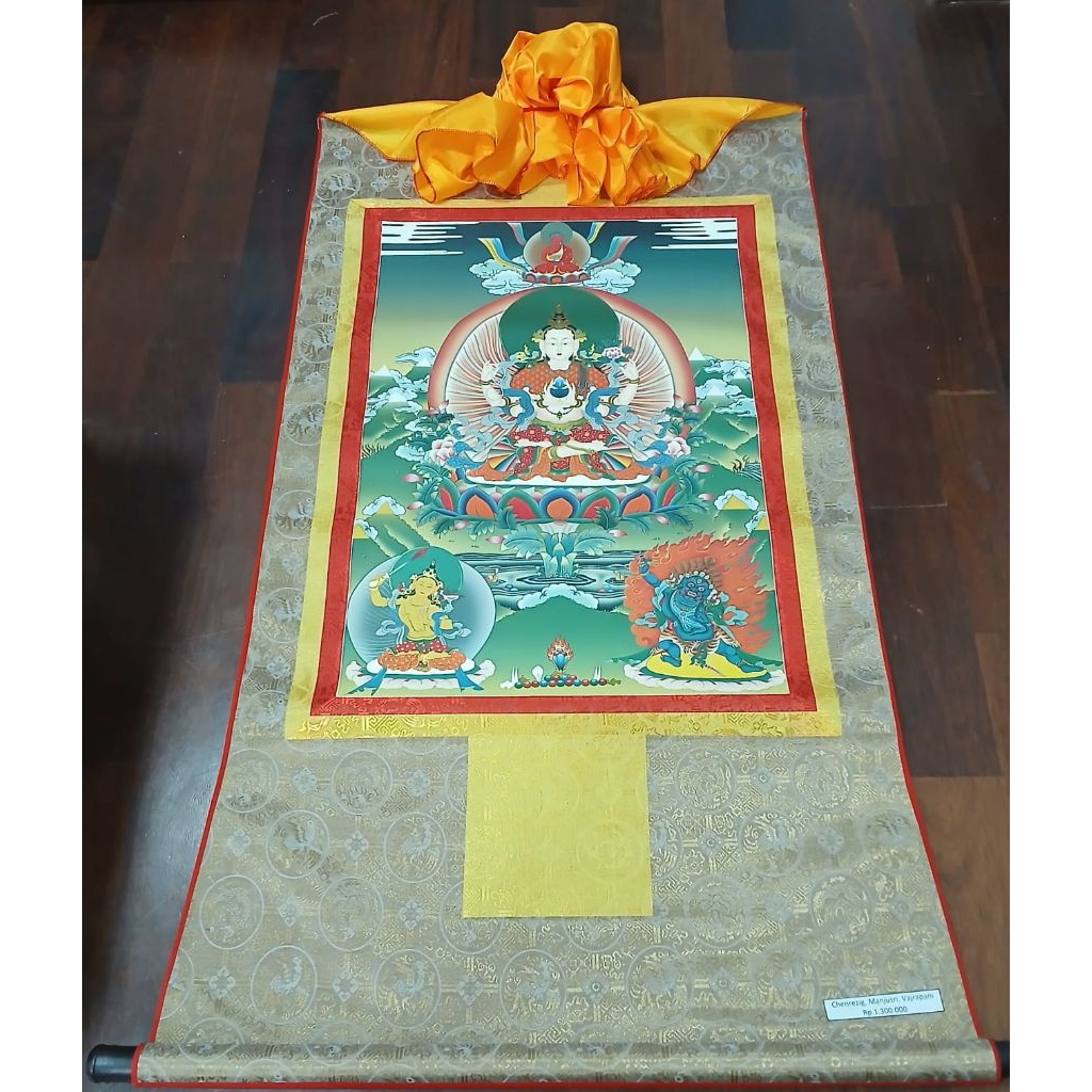 Thangka Chenrezig, Manjusrie, Vajrapani ( 02 ) - Lukisan Thangka - Tibetan Nepal