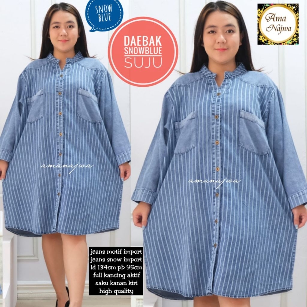 TUNIK JEANS JUMBO LD 140 ATASAN WANITA JUMBO KEKINIAN BAJU WANITA JEANS BIGSIZE RETREE TUNIK