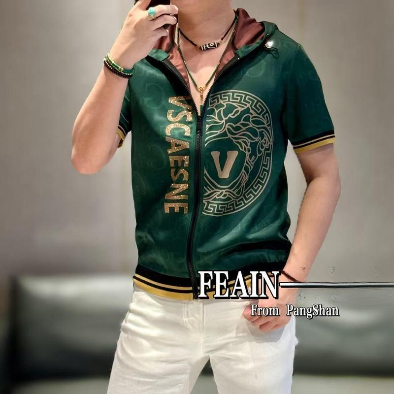 High-end, stylish, light-luxury, versatile short-sleeve hooded zip-up jacket