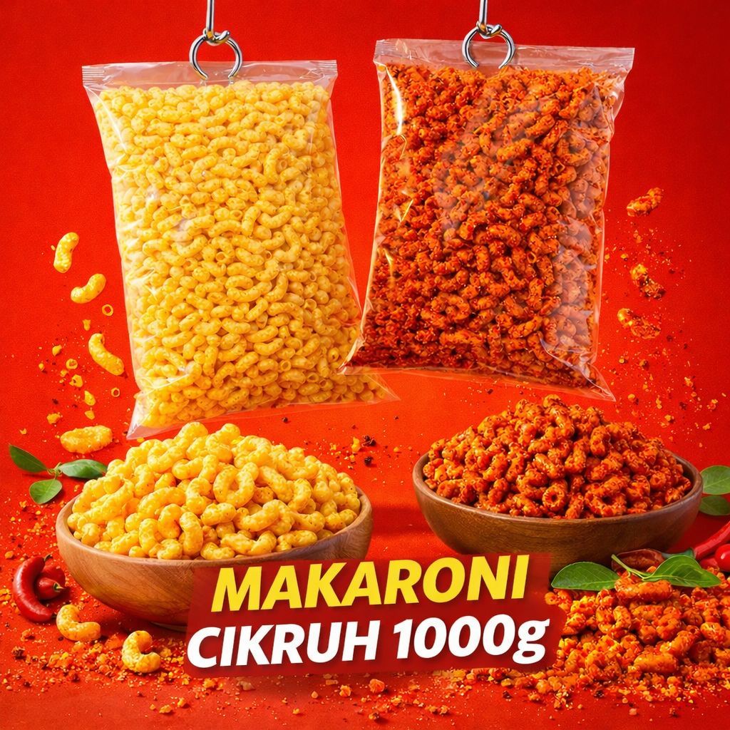 NGEMILYUKK29 - MAKARONI CIKRUH 1KG 1000G DAUN JERUK PEDAS & ORIGINAL - SNACK MAKANAN RINGAN CEMILAN