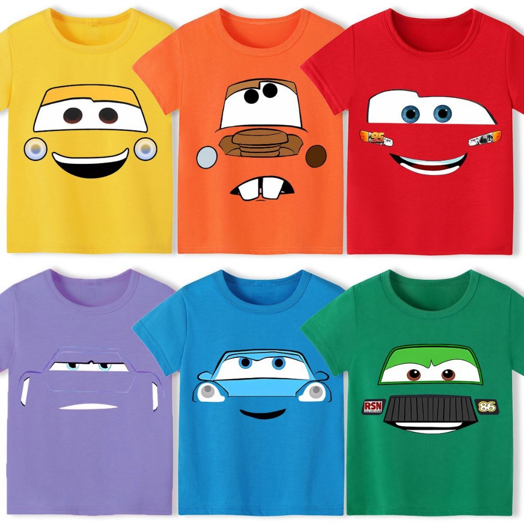 MYSTIQUE.ID-Baju Kaos Anak-Dewasa Cars/McQueen-Chick Hicks-Mater-Doc Hudson-Sally Carrera-Luigi/UNIS