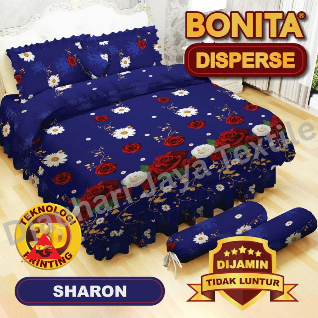 Bedcover Bonita Rumbai Uk 180x200 Warna Biru Motif Bunga | Halus | Lembut | Tidak Mudah Luntur