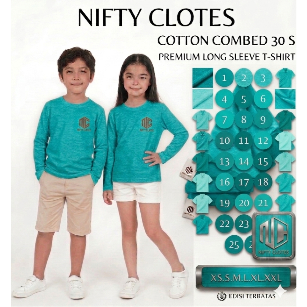 Niftycloth Kaos Polos Anak Lengan Panjang Hijau Tosca
