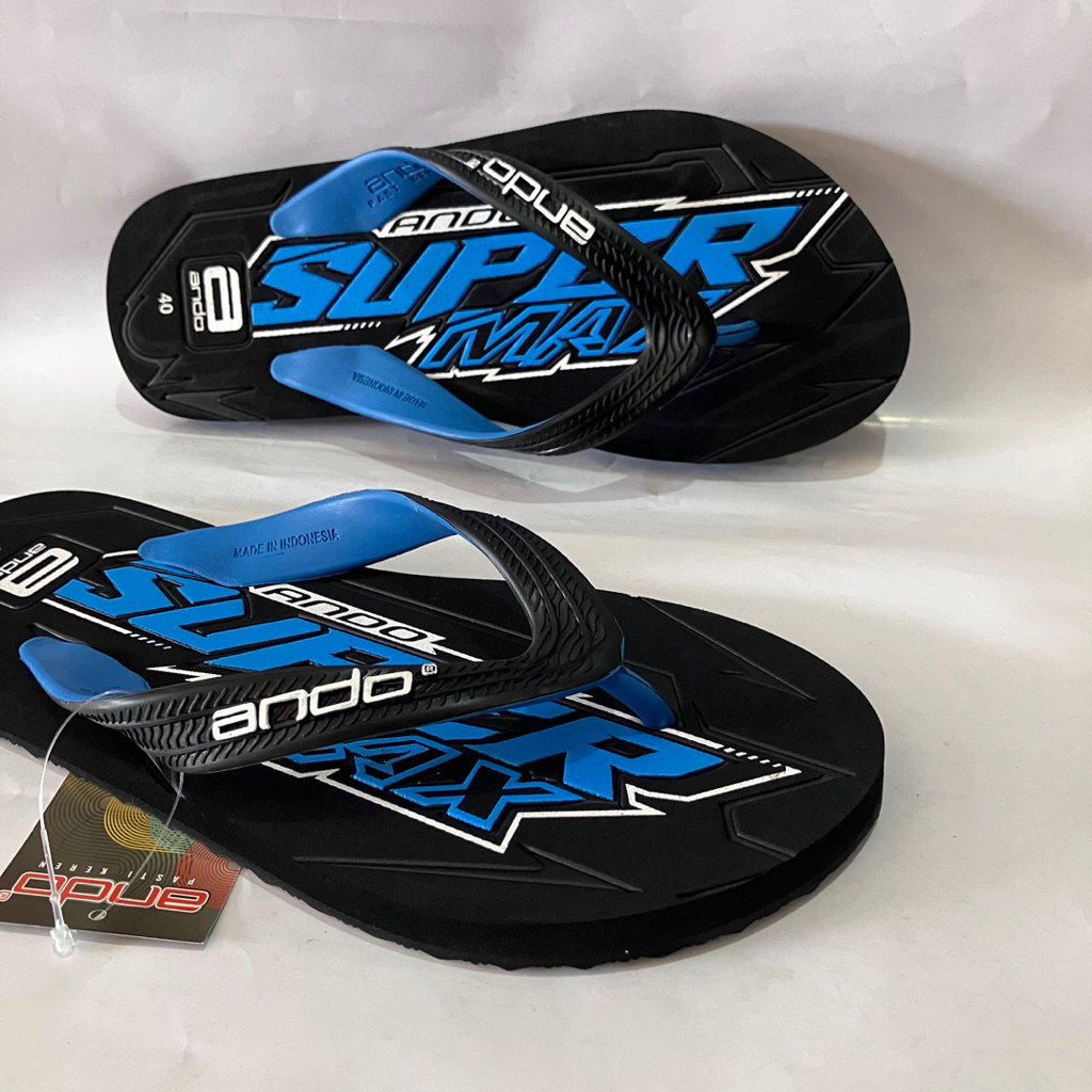 ANDO CinabarBlue Sandal Jepit Rubber Pria Awet Terbaru Hitam Biru