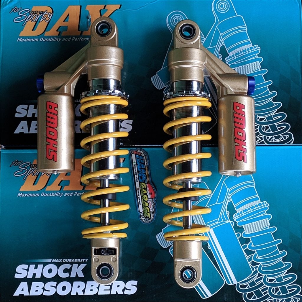 SHOCK SHOWA KUNING TABUNG  SHOCKBREAKER BELAKANG SHOWA 550 320 MM SKOK DOUBLE KLIK DOBEL PNP MP TIGE