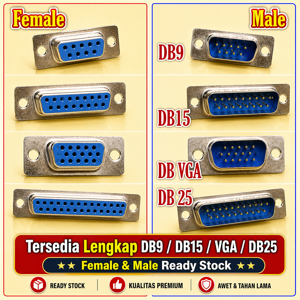 Konektor DB Male Female DB9 DB15 VGA Db25 soket DB 9 15 25 M F socket