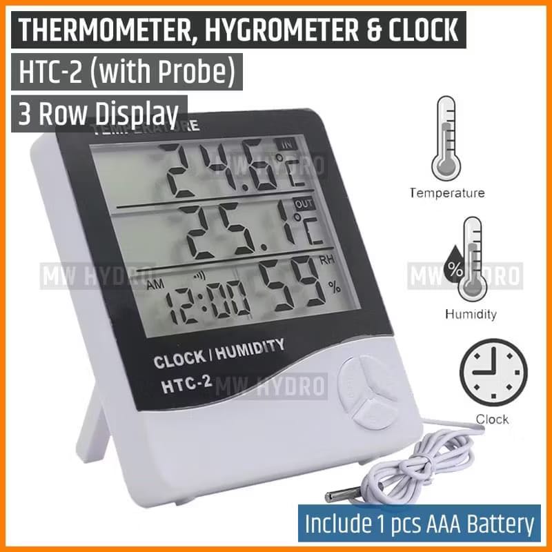 HTC-2 Digital Hygrometer Thermometer - Ukur Suhu & Kelembapan, Tampilan Waktu, Memori MAX/MIN