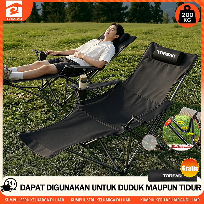 TOREAD Kursi santai lipat portabel dengan 4 tingkat pengaturan Dapat digunakan untuk duduk atau tidu