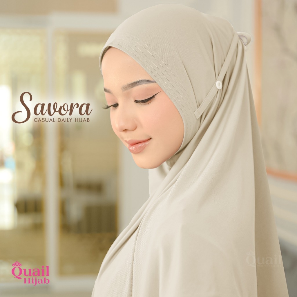 Savora Jilbab Instan Bergo Tali Serut Non Pet Original Quail Hijab Bahan Jersey Premium Casual Daily