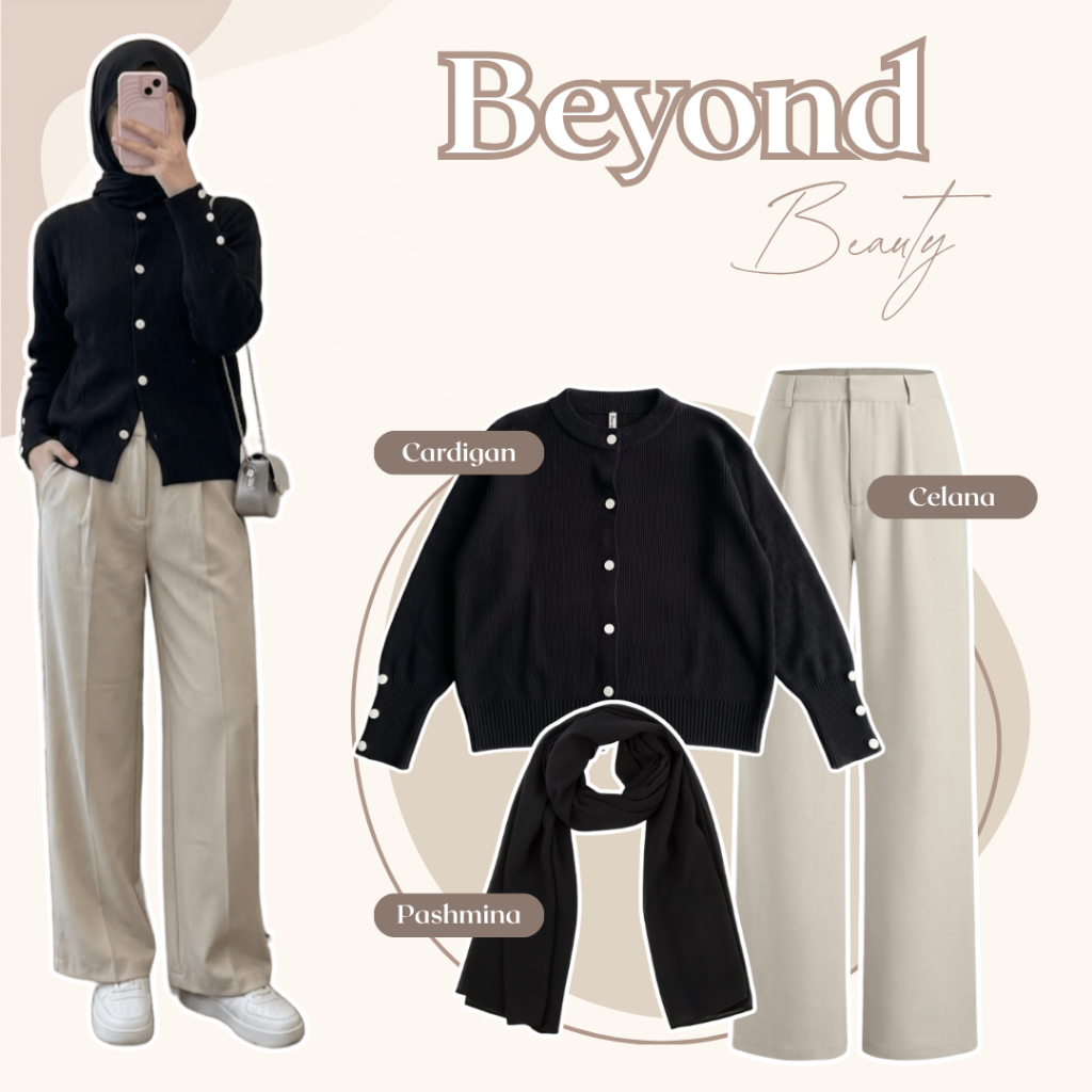Setelan Baju Wanita Kekinian | Cardigan, Celana High Waist, Pashmina | One Set Remaja, Outfit Hijab