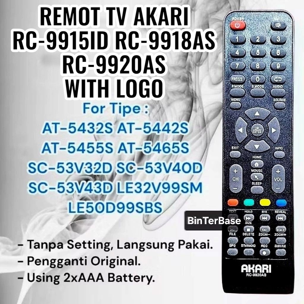 Remote remot TV Akari RC-9920AS RC-9918AS RC-9915ID Smart T  LCD LED AT-5432S SC-53V32D LE-32V99SM O
