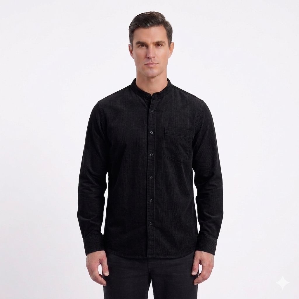 KEMEJA KOKO CORDUROY LENGAN PANJANG HITAM