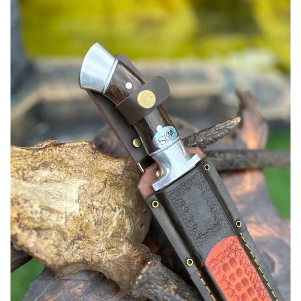 PJ NEW Golok sembelih kebun si jago merah Sarung kulit merah panjang bilah 40cm / perkakas berkebun