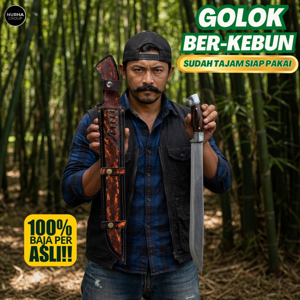 Nurha Group | Golok Baja Per Asli Si Jago Merah – Full Tang Tajam Siap Pakai Sarung Kulit Premium