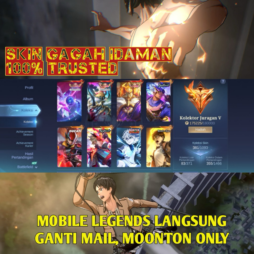 MLBB KOLEKTOR JURAGAN ALL SKIN IDAMAN PATEN