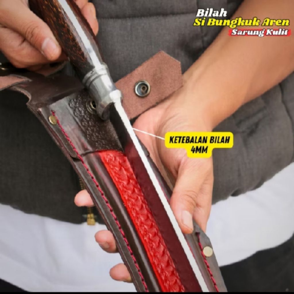 Golok kebun dan sembelih si jago sarung kulit merah panjang 40cm / perkakas kebun
