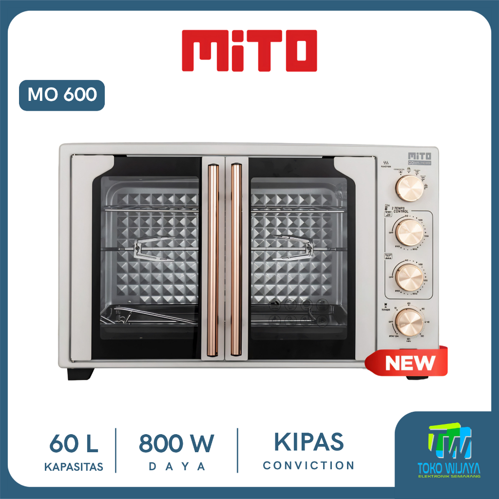 MITO Oven Listrik Mini MO 600 60L - 3 Susun, Kapasitas Besar, 2 Pintu