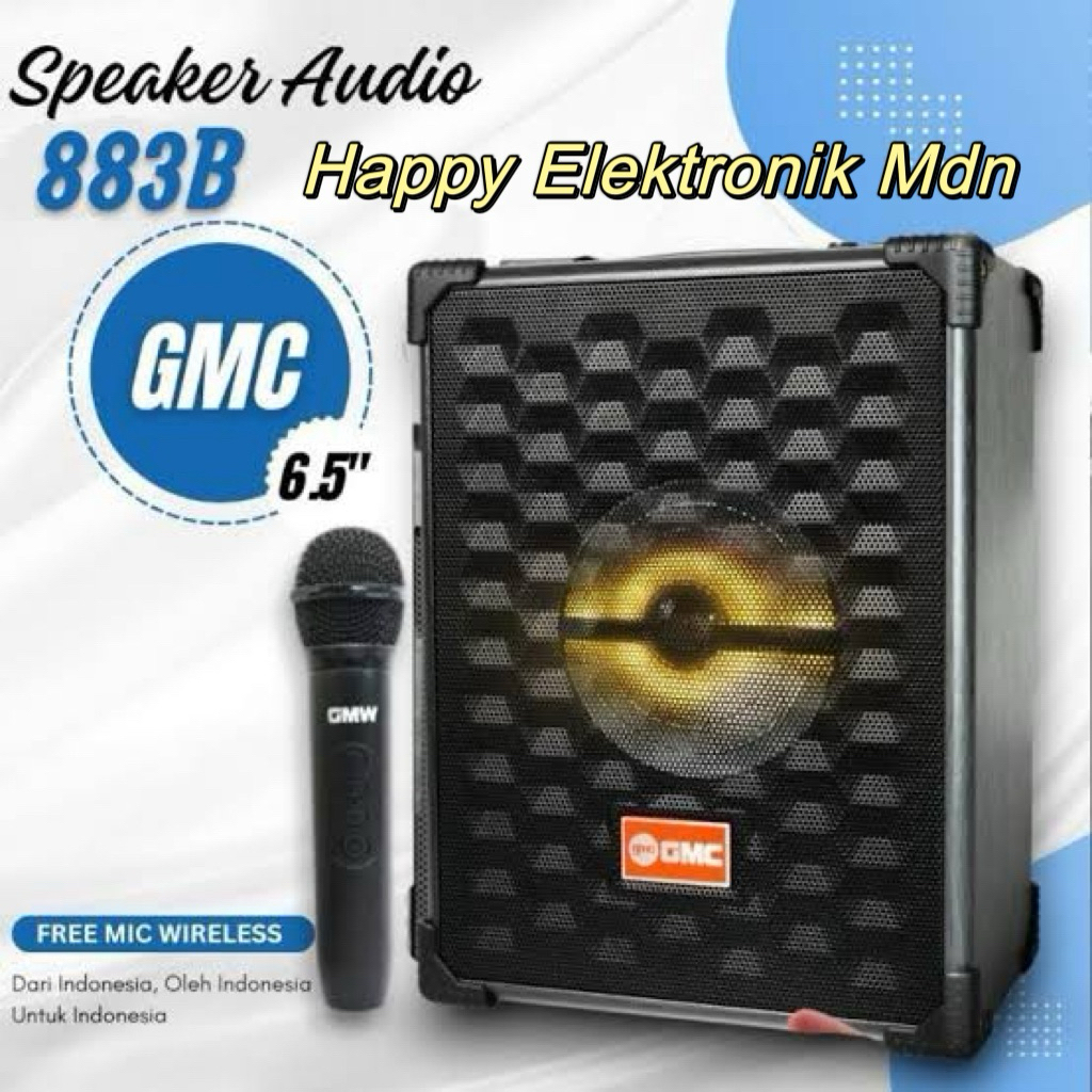 GMC SPEAKER PORTABLE GMC 883B GMC 6.5 INCI Speaker GMC 883B BONUS MIC WIRELESS 1 pcs