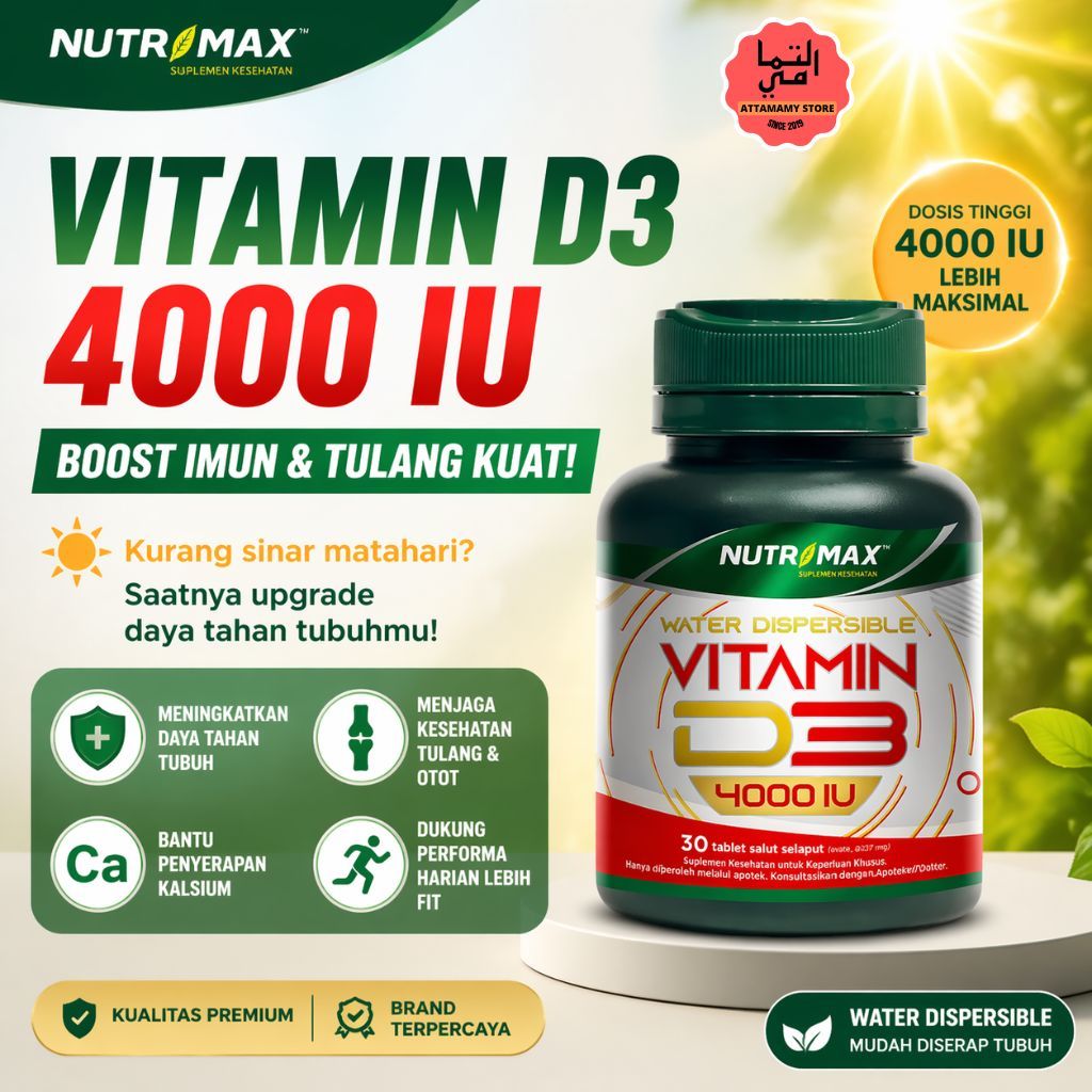 Vitamin D3 4000 IU Nutrimax 30 Tablet – Imun Booster Dewasa, Tulang & Kesehatan Tubuh