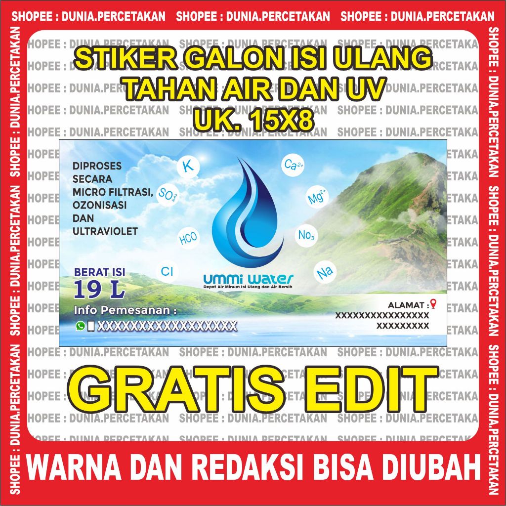 Stiker Galon Isi Ulang Tahan Air dan UV