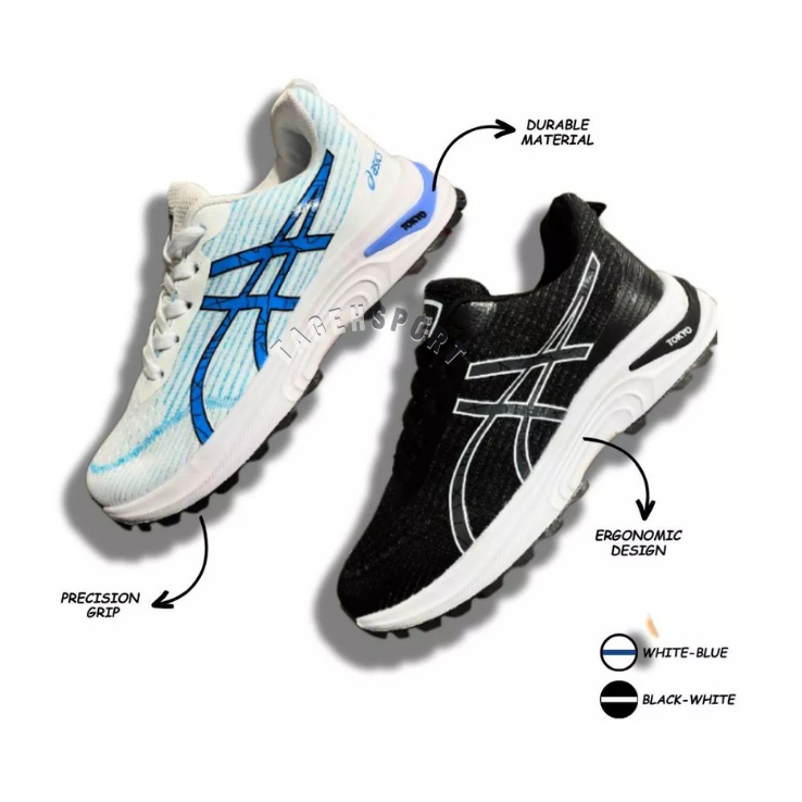 SEPATU OLAHRAGA ASICS (Hitam Biru Putih) / SEPATU SENAM JOGGING BAGUS