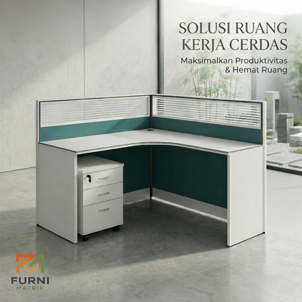 MEJA PARTISI L SHAPE MODERN | MEJA KANTOR SUDUT | MEJA KANTOR MINIMALIS