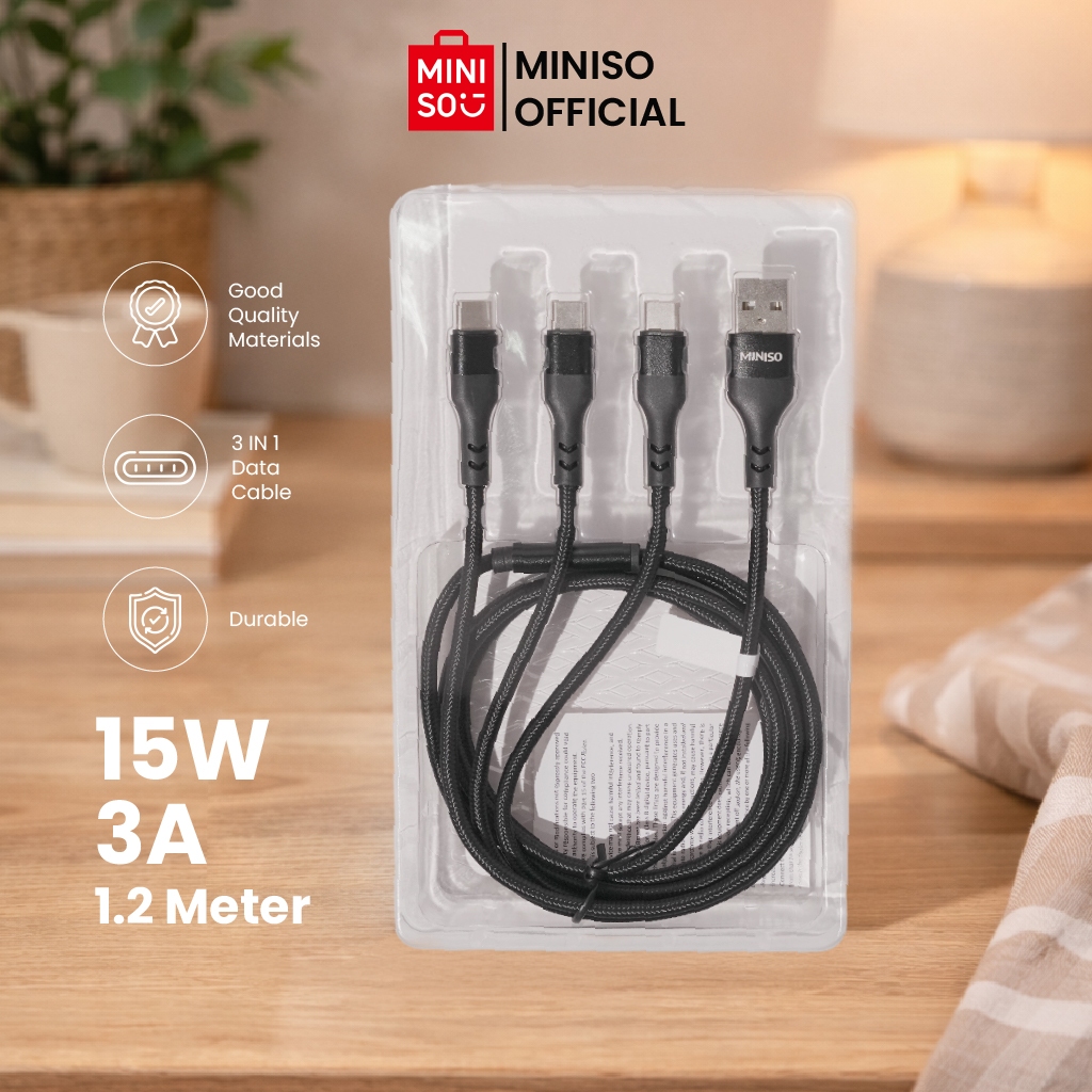 MINISO Macaron Series 3-in-1 Charging Cable (3 USB-C Ports) Kabel Casan Charger 3 Kepala Type C