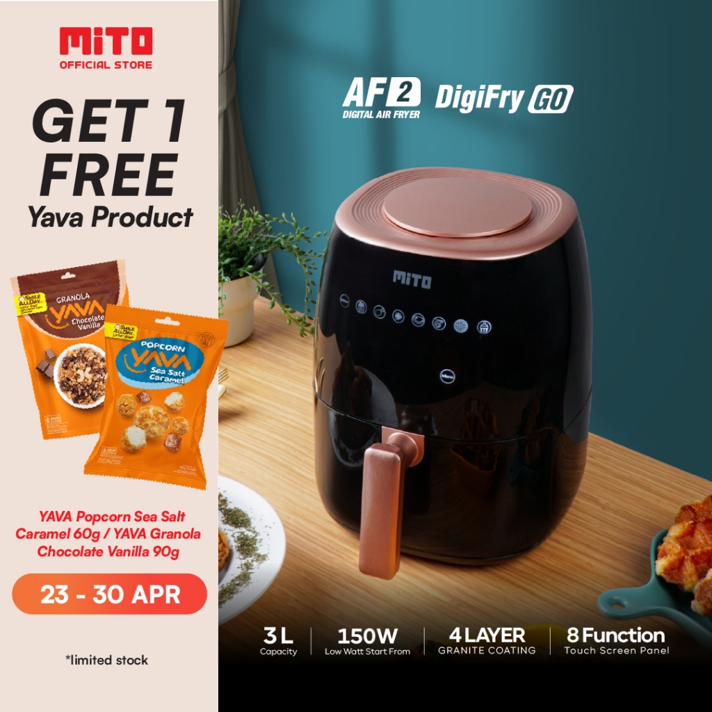 MITO Air Fryer Digi Fry Go AF2 3L Digital Low Watt Mesin Penggoreng Tanpa Minyak Garansi Resmi - Bla