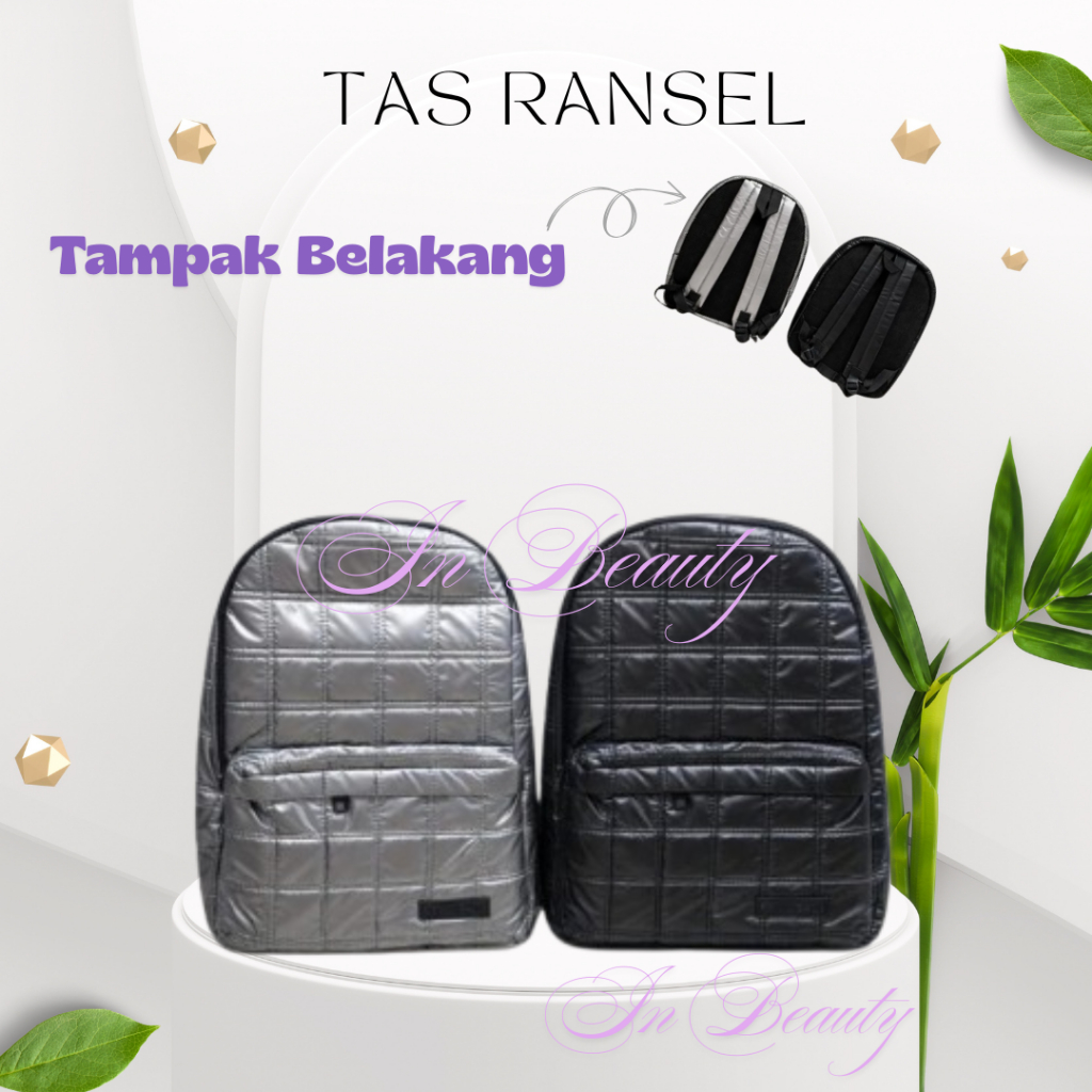 TAS RANSEL GLOSSY/TAS RANSEL WANITA/TAS RANSEL PUFFY BAG PACK/TAS RANSEL HITAM/SILVER NS