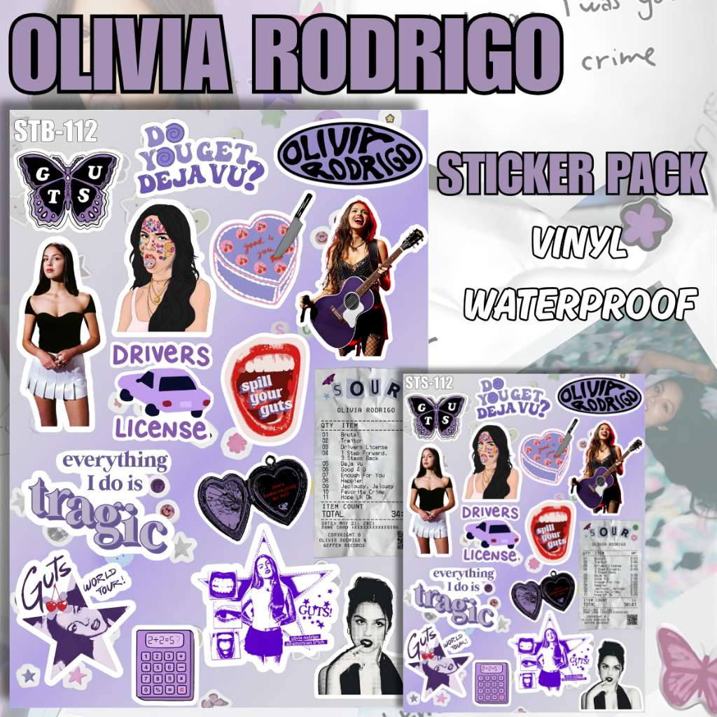 Olivia Rodrigo Sticker Pack Vinyl Matte Aesthetic Pop Music Sour Album Vibes Laptop Tumbler Helm Cas