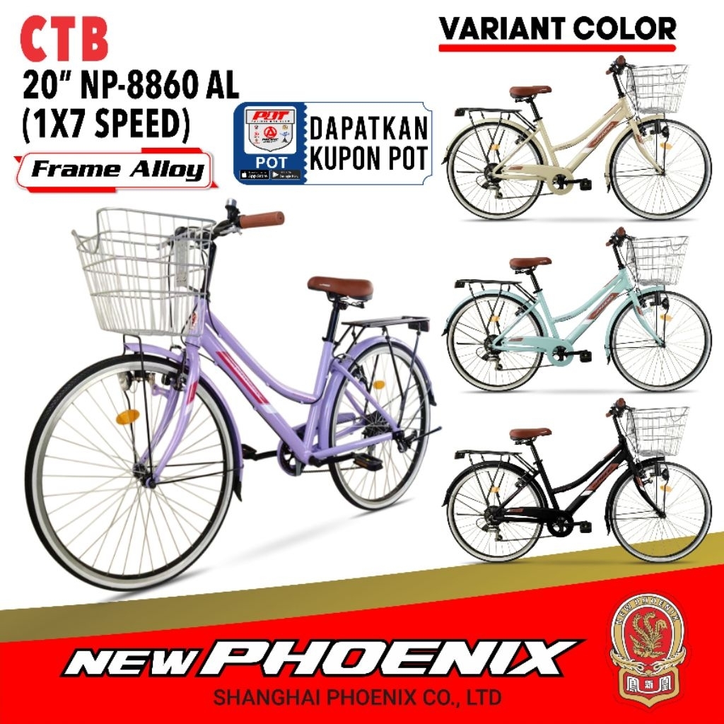 [FREE POMPA] Sepeda Keranjang Dewasa Phoenix NP-8860 & NP-8860 AT Ukuran 26 Inch 7 Speed Shimano Ter
