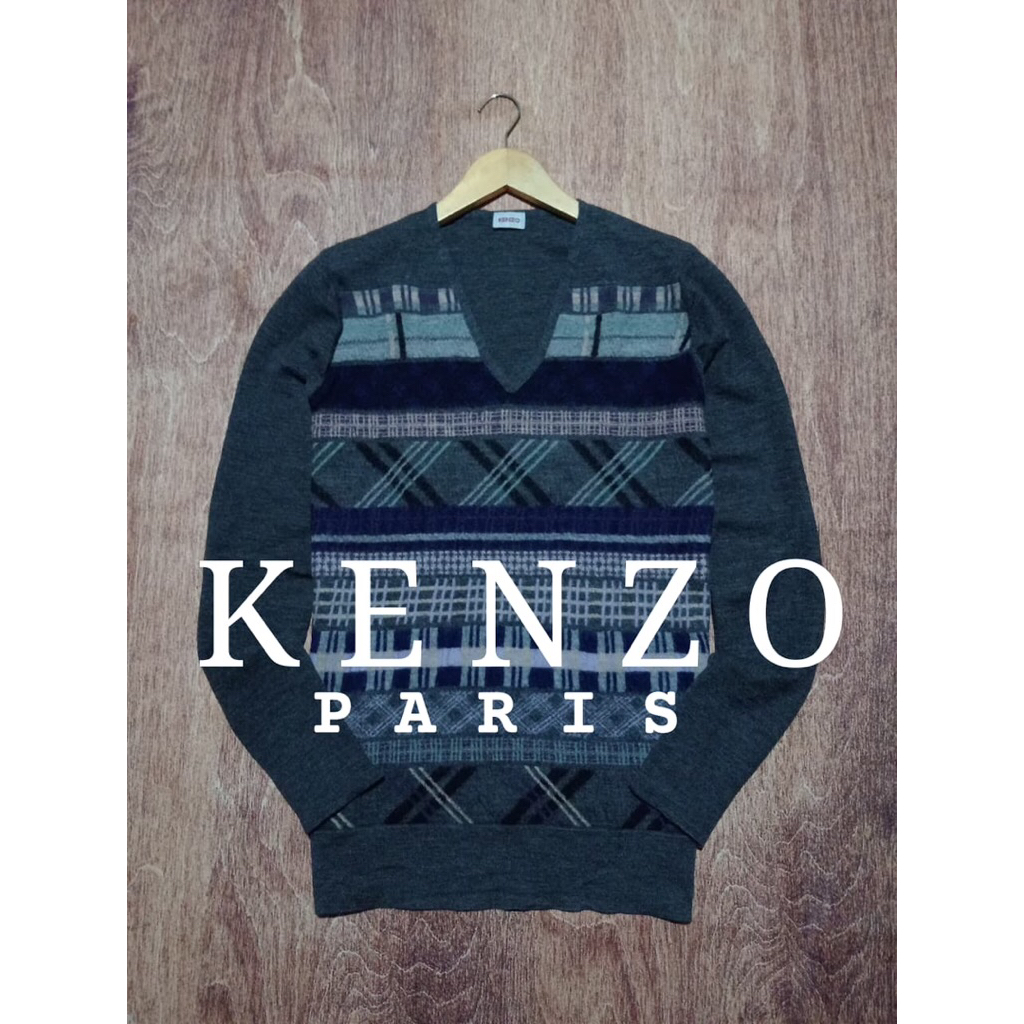 knitwear keren Kenzo Paris bahan woll lembut ringan warna pekat second preloved