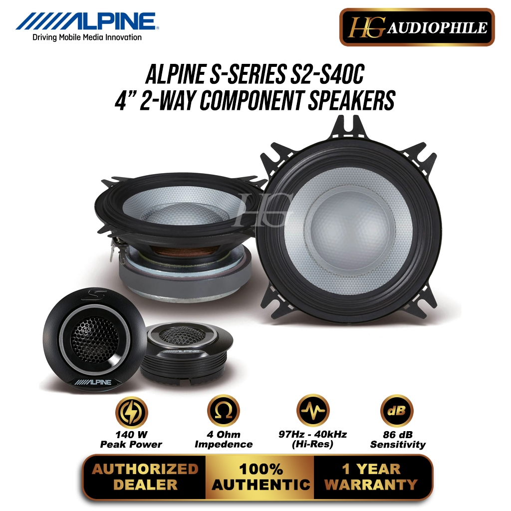Speaker ALPINE S2-S40C 2-Way Component Kit Hi-Res Audio 4” Inch