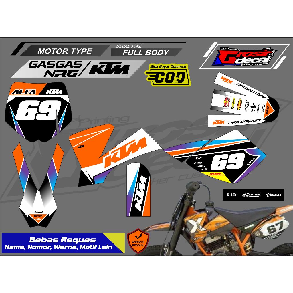 Decal Sticker Mini Trail NRG 50cc TRX 50cc Gazgas 50cc KTM 50cc Full Body Free Custom