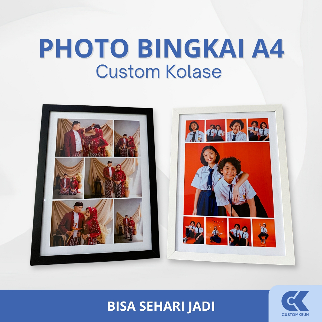 Custom Photo Kolase A4 (30x21cm) I Bingkai Kayu | Dekorasi Dinding Foto Keluarga Sahabat Aesthetic