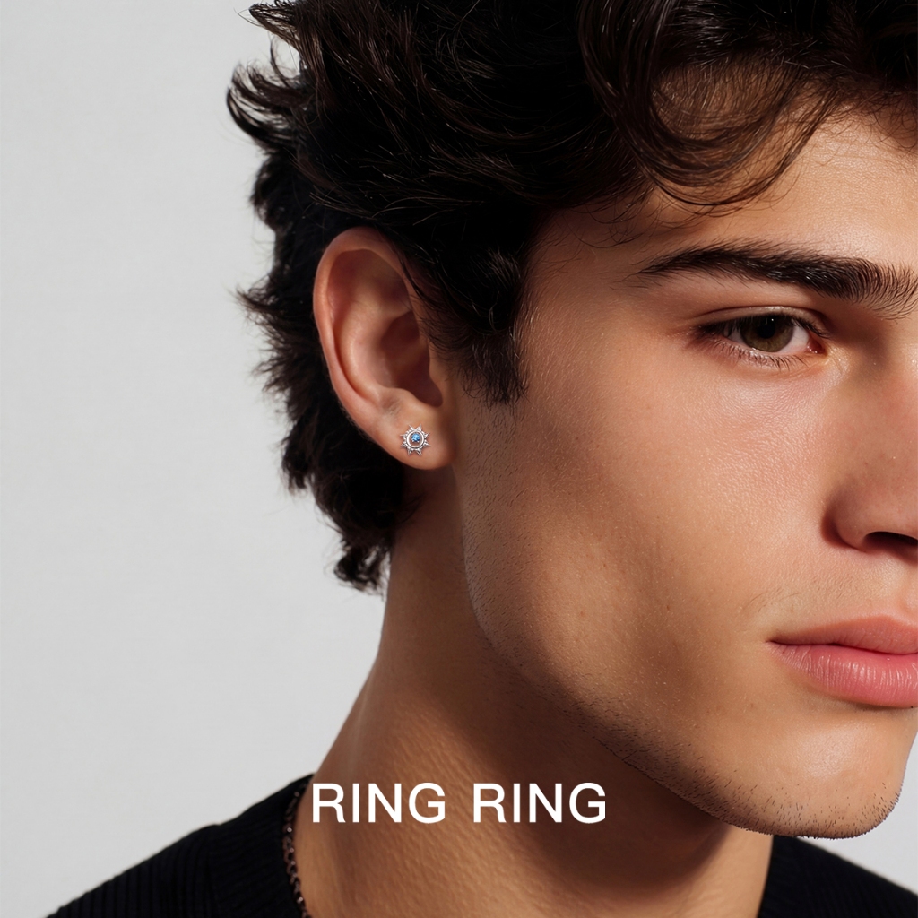 Anting Anting Titanium Matahari Biru Lucu Pria Wanita Anti Karat Keren