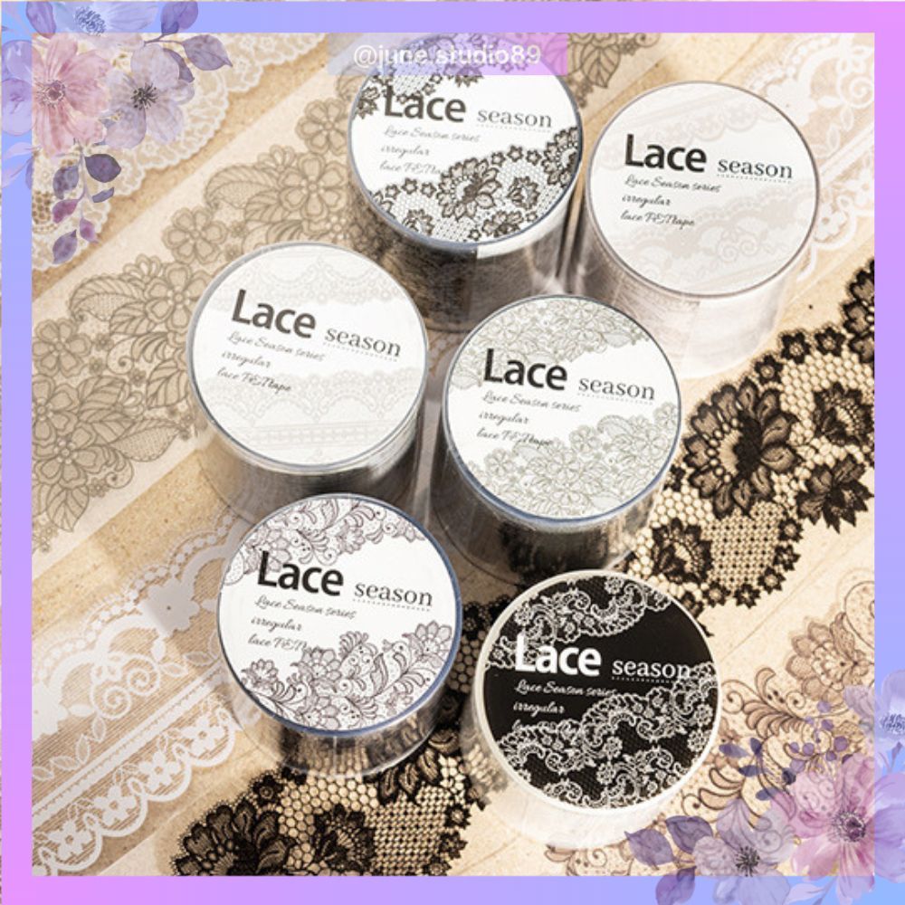[JUNE] WT Lace Season Washi Tape PET Sticker Roll Selotip Waterproof PET Renda Sticker Decor Aesthet