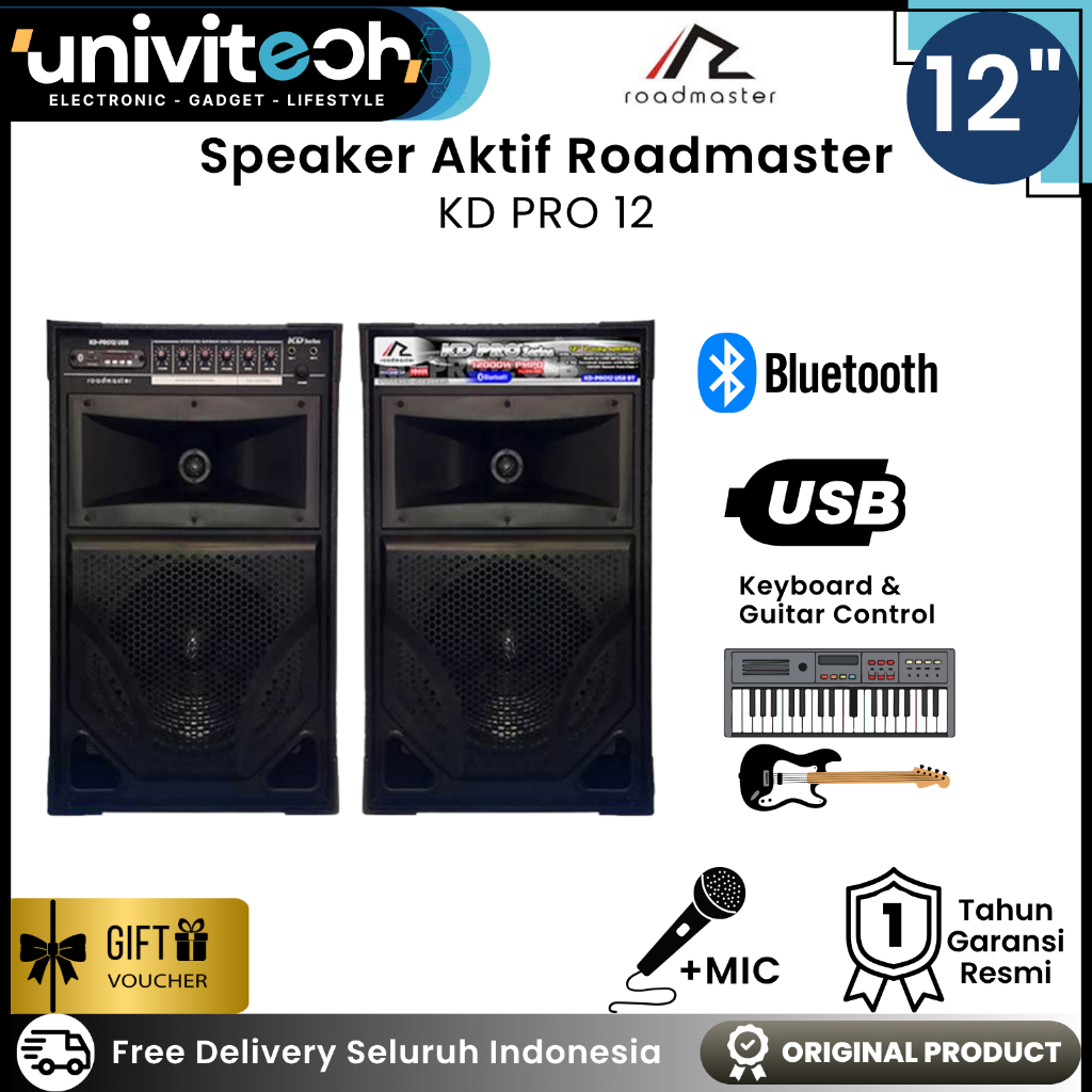 Speaker Aktif Roadmaster KD Pro 12 inch Speaker Bluetooth USB Keyboard & Guitar Control XBass 2 Ways