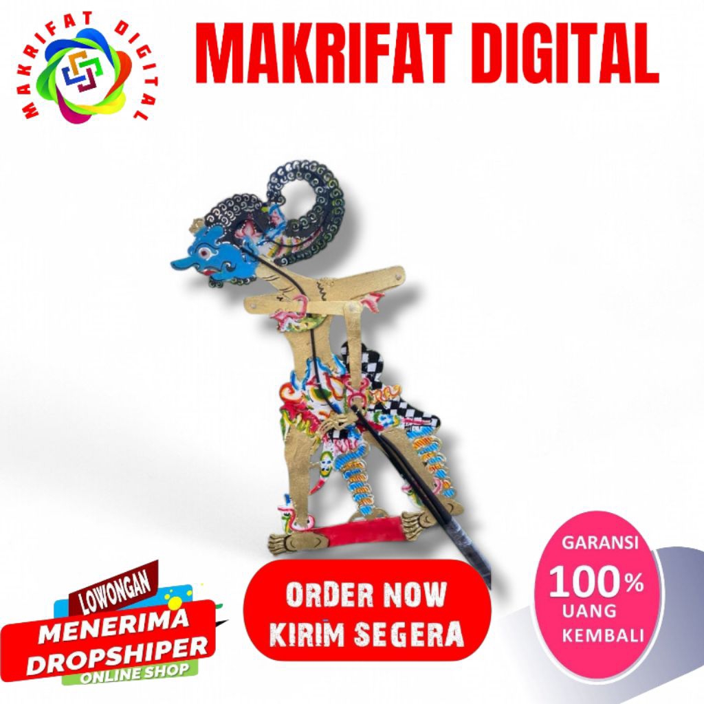 ZACK MART Wayang Kulit Antasena 55cm Asli Kulit Sapi Gapit Bambu Standar Pedalangan Tatah Sungging E