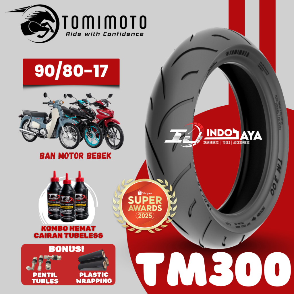 [READY COD] BAN LUAR TUBELESS TOMIMOTO TM300 RING 17 ( 90/80-17 ) BAN TUBLES R17 TM-300 / TM 300 / D