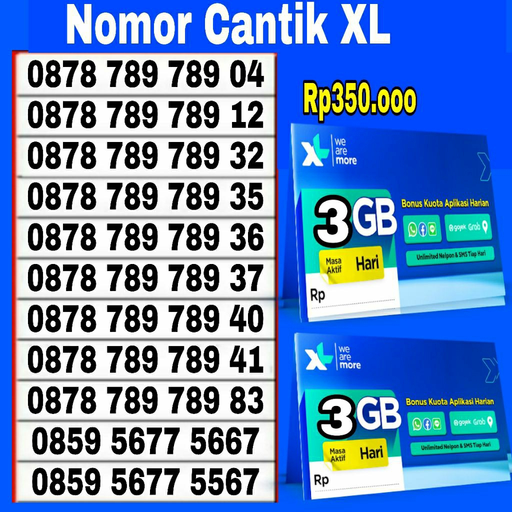 nomor cantik kartu perdana XL jaringan support 4g/5g kartu perdana XL extra Combo lite