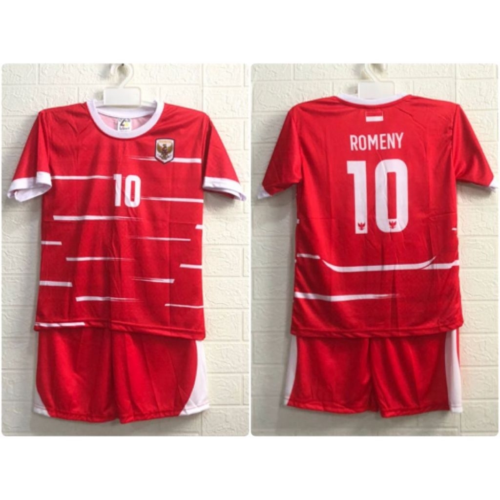 Jersey bola anak Timnas Indonesia home 26/27 Romeny Beckham dan polos setelan baju bola anak futsal 